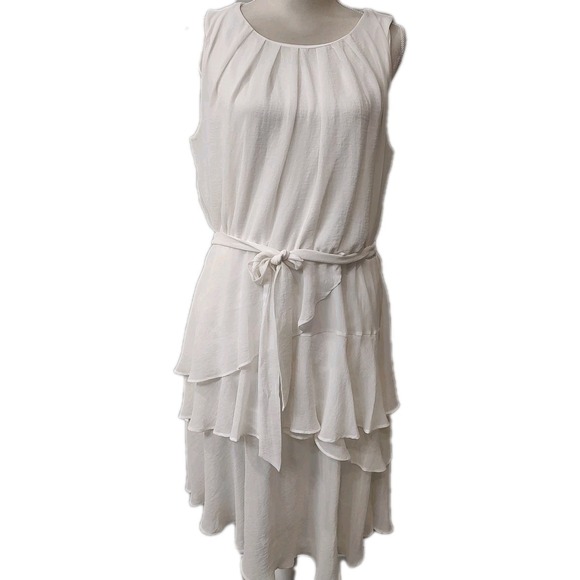 EMMA MICHELE WHITE DRESS Sz 16 Sleeveless Winter White Layered Coquette Wedding - Picture 1 of 7